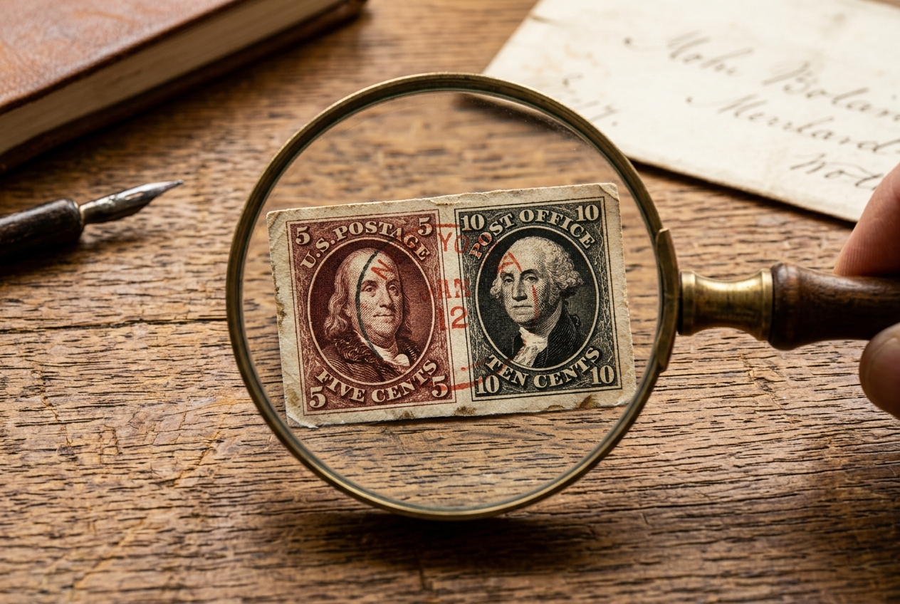USA Stamps 1847 2025: Why the First Issues Are Surging in Value 3 Detailed view of the 1847 Benjamin Franklin and George Washington imperforate stamps.