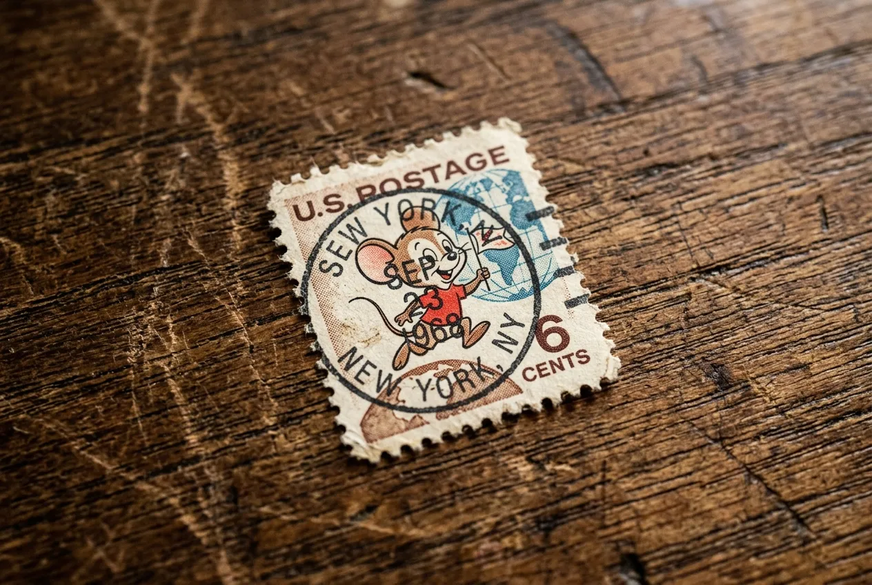 Vintage 1968 Walt Disney 6-cent stamp close-up