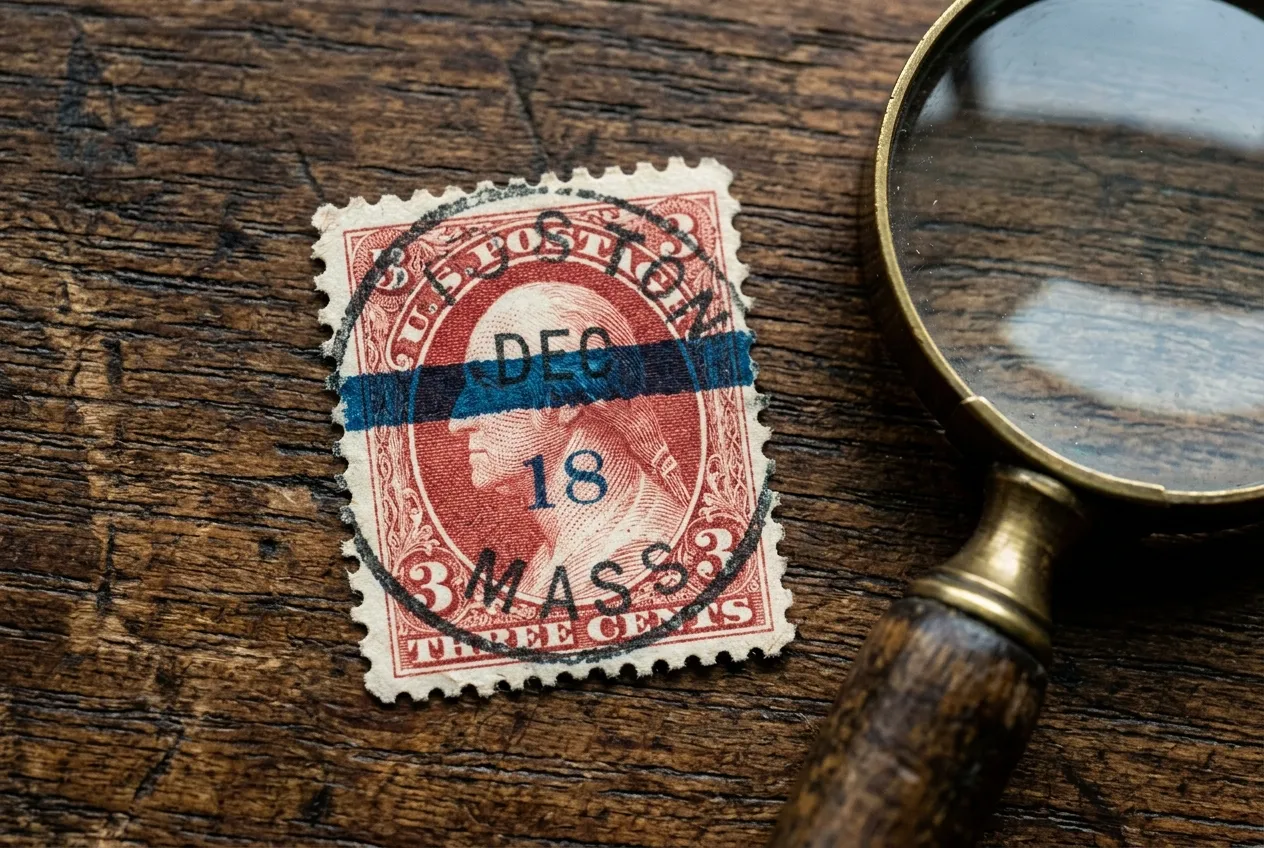 Detailní pohled na overprint u známky 3cents stripe