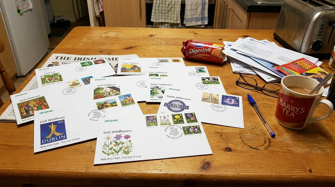 Why Your An Post First Day Issues Might Be Worth More Than You Think (2024 Valuation) 2 An Post first day issues and commemorative stamps laid out on a table
