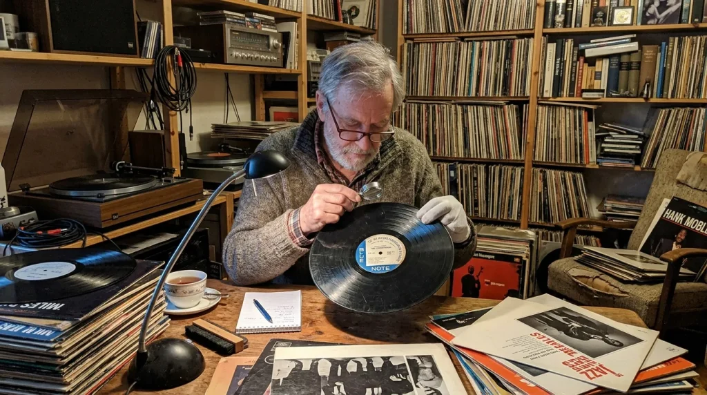 Antique Record Collectors Near Me: Don't Get Ripped Off By Local Buyers! 9 Antique record collectors examining a vintage vinyl pressing for appraisal