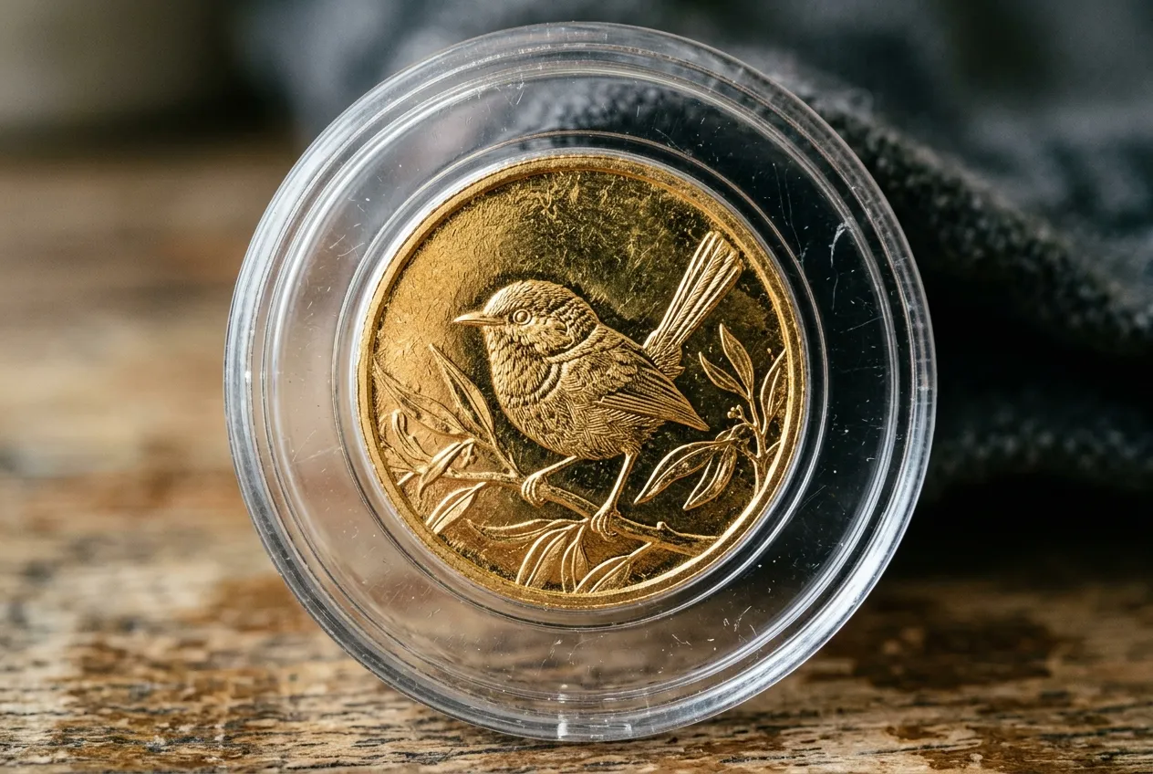 Details of the 9ct gold foil Australian songbirds stamps