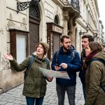 Tourists trying to figure out buying stamps on sunday hungary