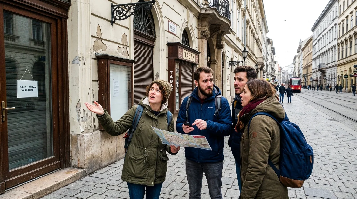 Buying Stamps on Sunday Hungary: Why It's a Tourist Trap (And What to Do Instead) 2 Tourists trying to figure out buying stamps on sunday hungary