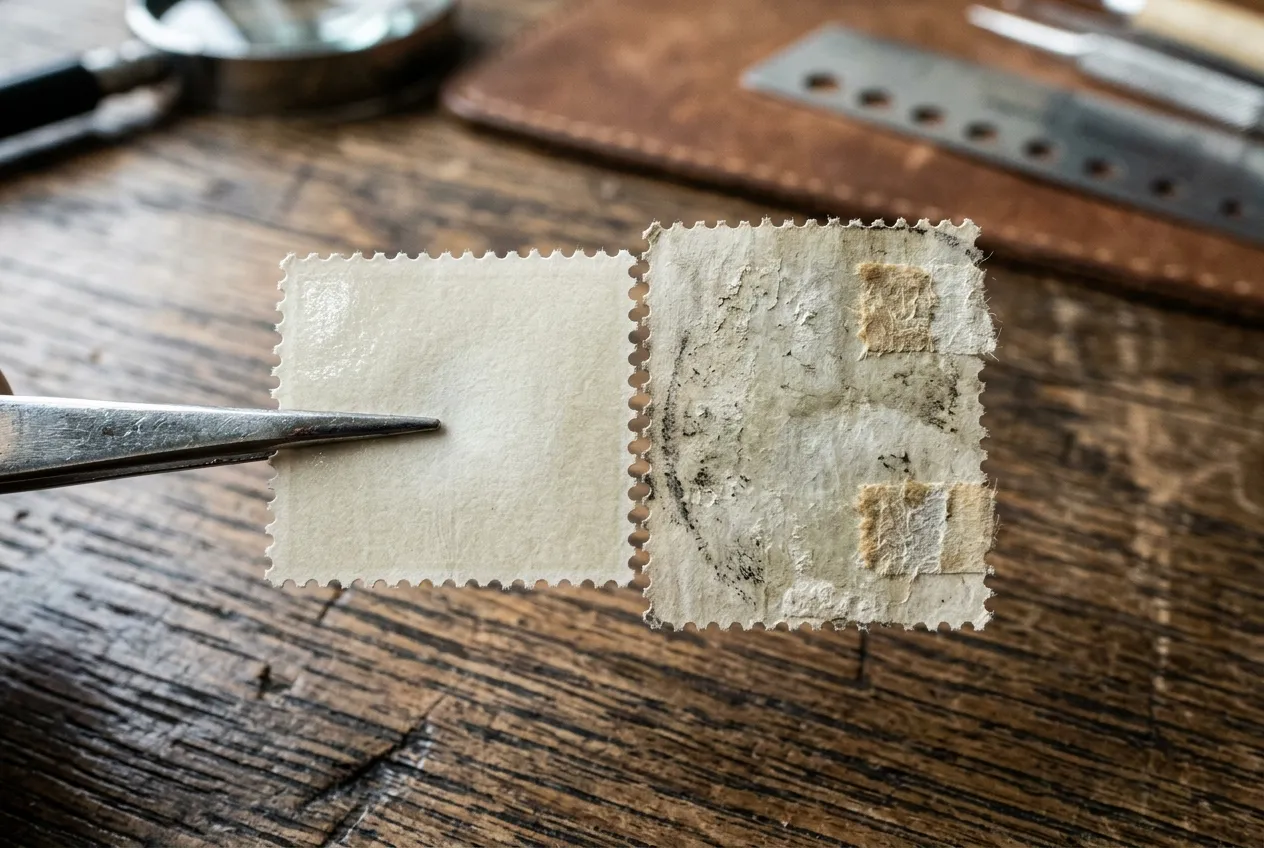 DGB Stamp Auction Secrets: Jak proměnit Disturbed Gum v investiční příležitost 3 Detailní porovnání zadní strany známky MNH a známky se stavem Disturbed Gum
