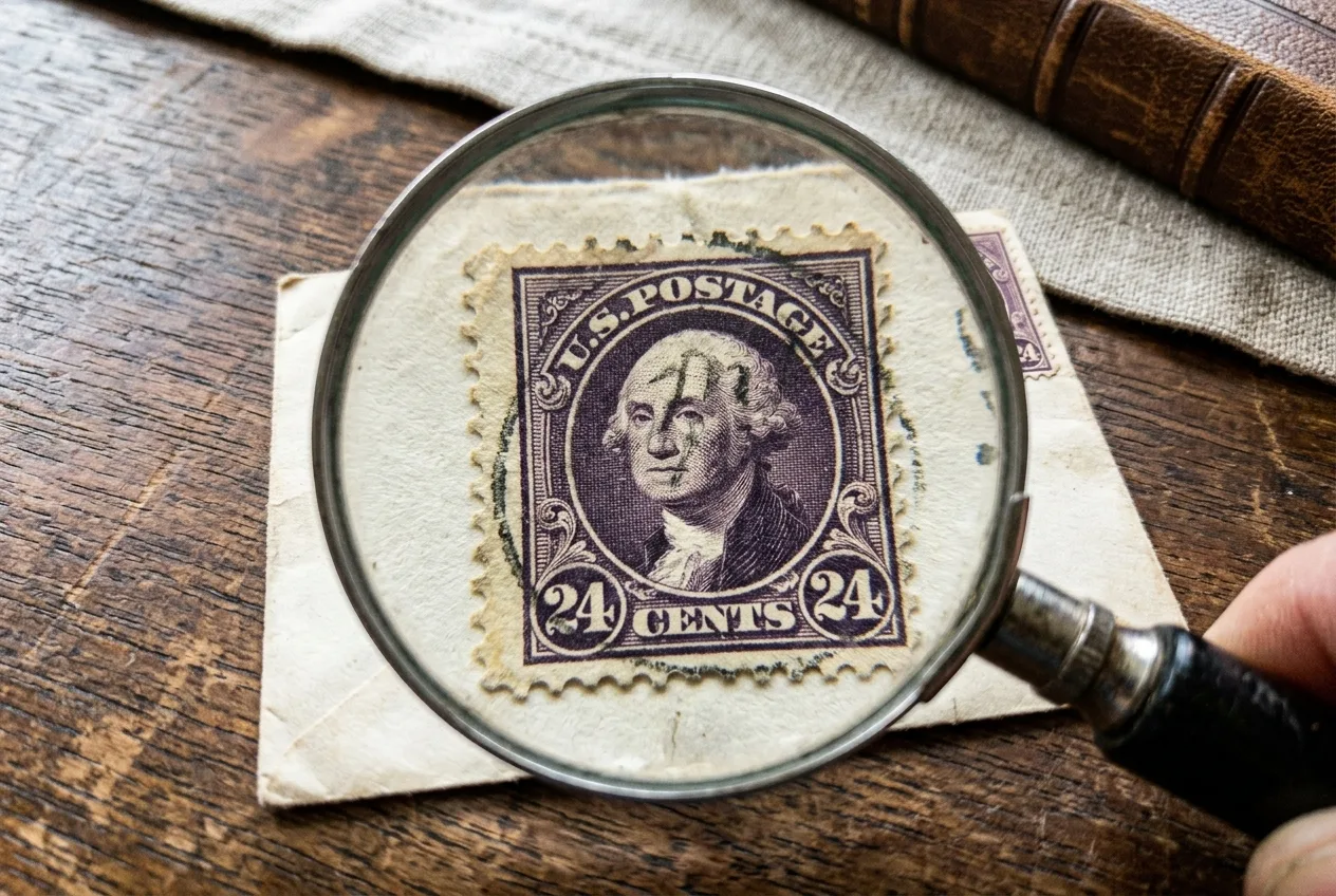Close-up showing the Z grill and perforations on a valuable antique US stamp