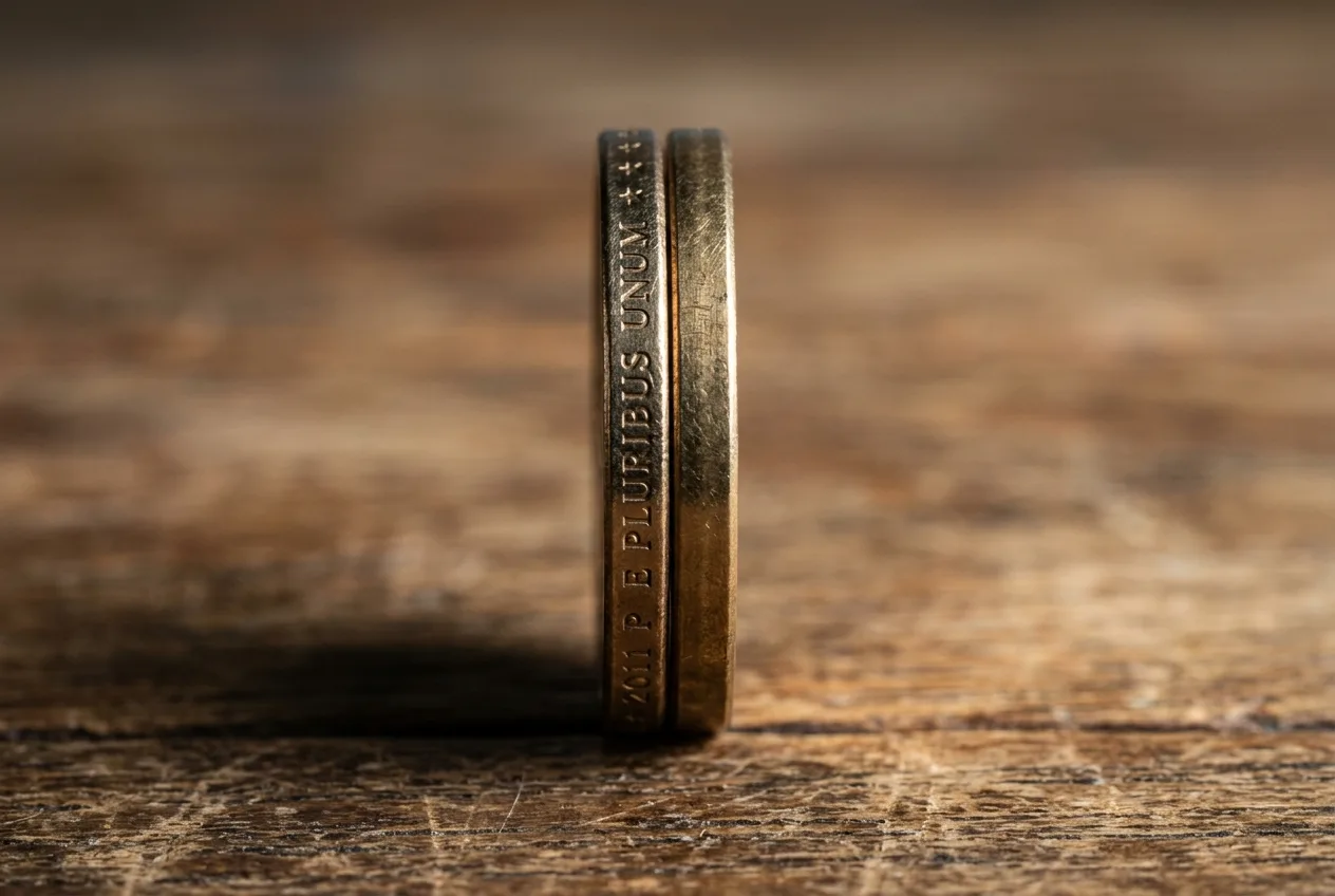 The 'Man Holding A Torch' Coin: Real Value of the John Adams 3 Edge lettering comparison showing a standard John Adams dollar and a Godless dollar error