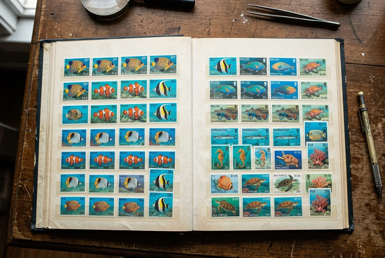 Rare Fish Postal Stamp Buy Online for Investment: How to Avoid Scams and Build a High-ROI Marine Portfolio 3 Mint Never Hinged fish stamp collection arranged in an archival album for portfolio diversification