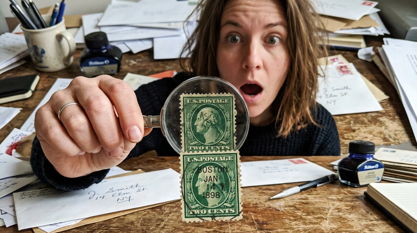 Old Green 2 Cent Stamp Value: Debunking the ,000 TikTok Myth 2 Close-up of an old green 2 cent Washington stamp being examined with a magnifying glass