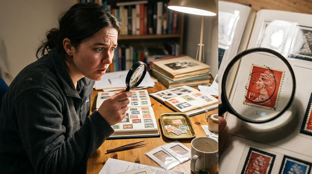 Valuable Varieties in Queen Elizabeth Stamps: The Complete Identification Guide 26 A magnifying glass inspecting varieties in Queen Elizabeth stamps