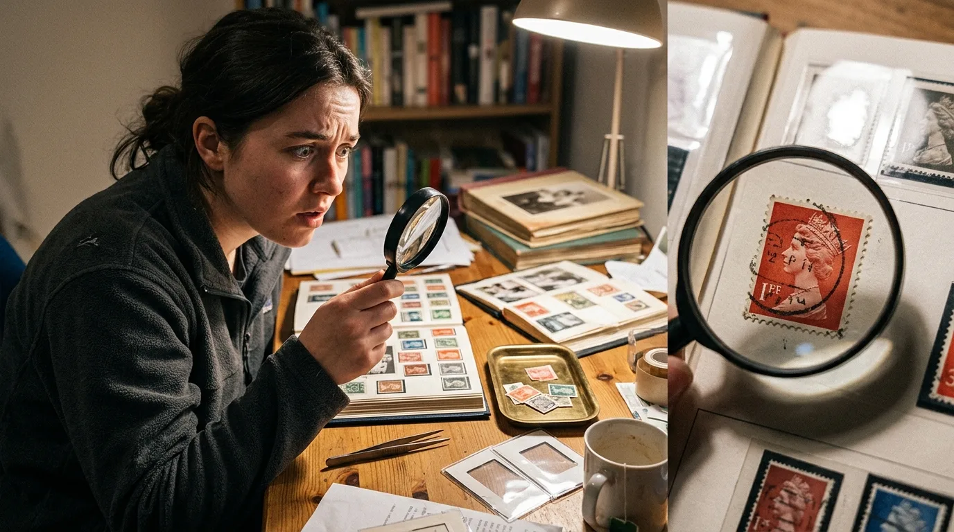 Valuable Varieties in Queen Elizabeth Stamps: The Complete Identification Guide 2 A magnifying glass inspecting varieties in Queen Elizabeth stamps
