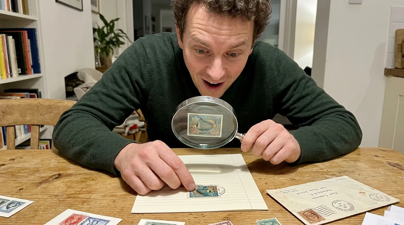 Rare Fish Postal Stamp Buy Online for Investment: How to Avoid Scams and Build a High-ROI Marine Portfolio 2 High-resolution scan of a rare investment-grade marine life postal stamp examined with a magnifying glass