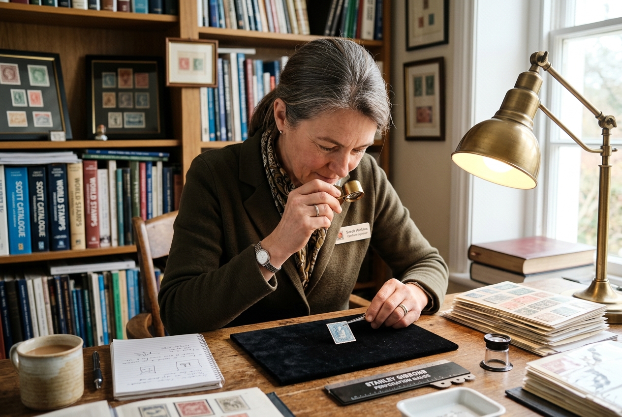 Rare Million Dollar Stamps: Why These Pieces of Paper Are Worth a Fortune 3 Certified appraiser analyzing the centering and condition of a million dollar stamp