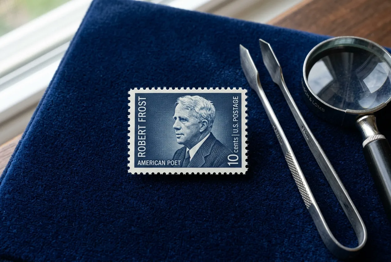 Is Your 10-Cent Robert Frost Stamp Worth Money? (1974 Issue Guide) 3 Close up of Robert Frost commemorative stamp Scott 1526
