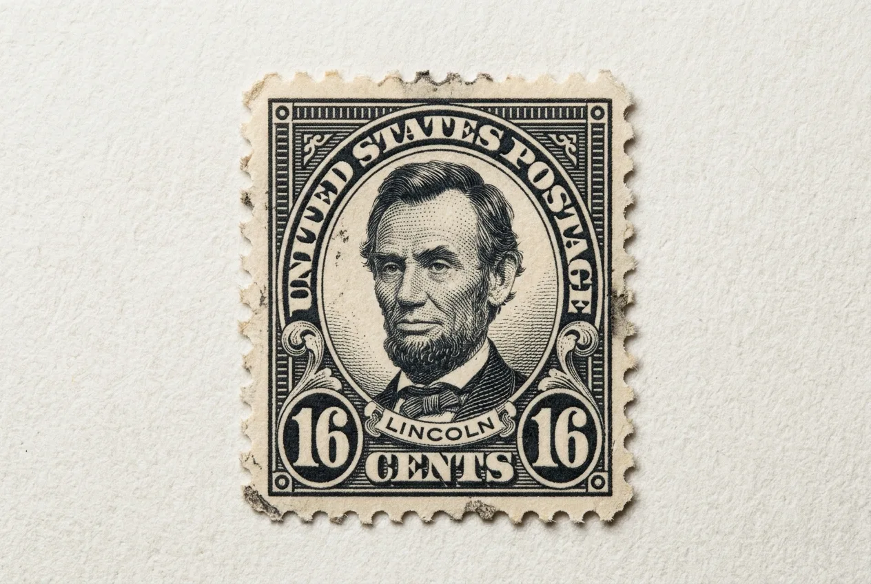 Close-up comparison of the black and dark grey appearance of the 16-cent Abraham Lincoln stamp