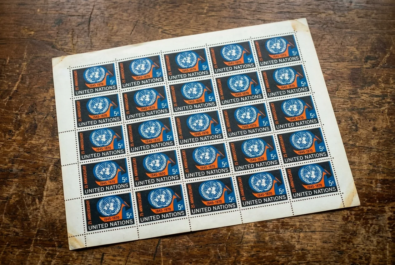 1970s u.n. stamps: Kompletní přehled a tajemství jejich hodnoty 3 Detailní pohled na arch poštovních známek Organizace spojených národů z roku 1970